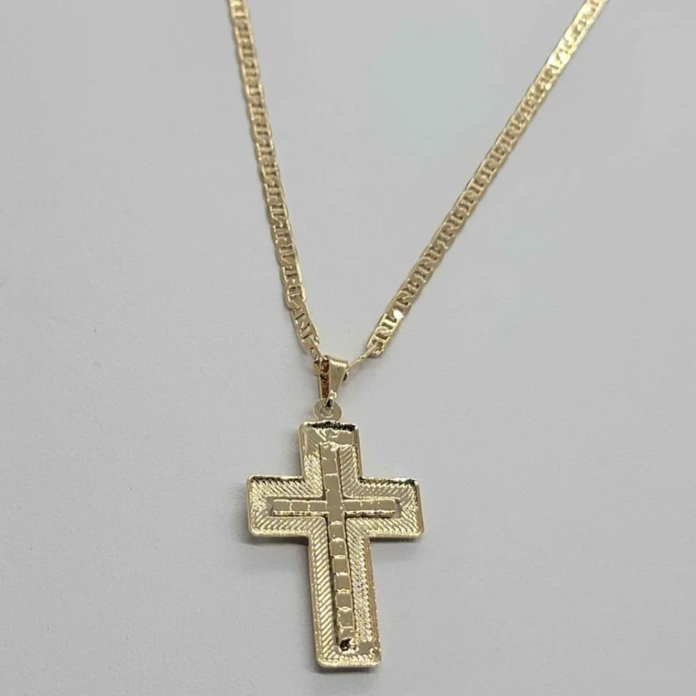 Brand New Brazilian 18k Gold Filled Cross w/ mexican colors cz stones  Necklace
